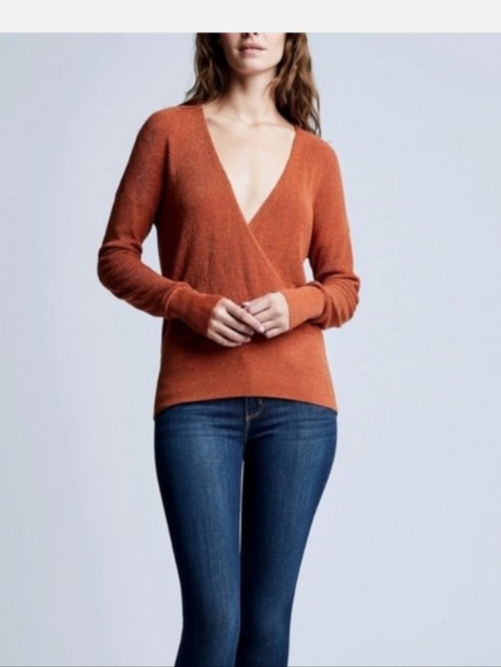 L'AGENCE Burnt Orange Wrap V-Neck Sweater